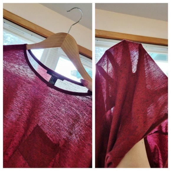 Forever 21 Heathered Maroon Long Sleeve Boxy Cropped T Shirt w Breast Pocket - Picture 9 of 15